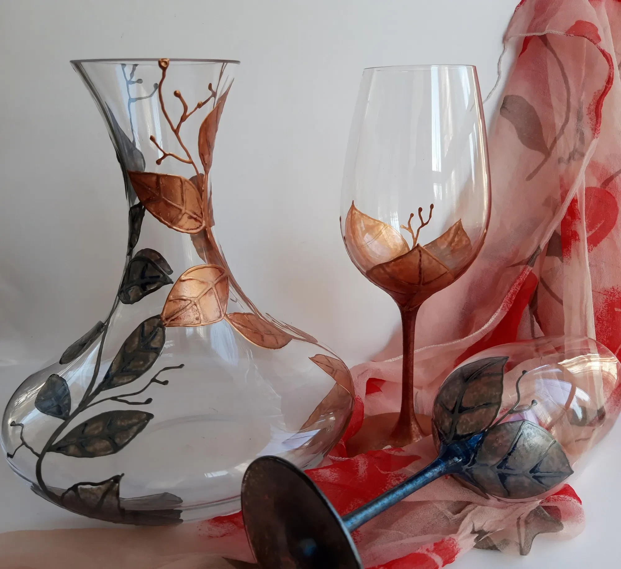 Ръчно рисувани чаши за вино - Антик