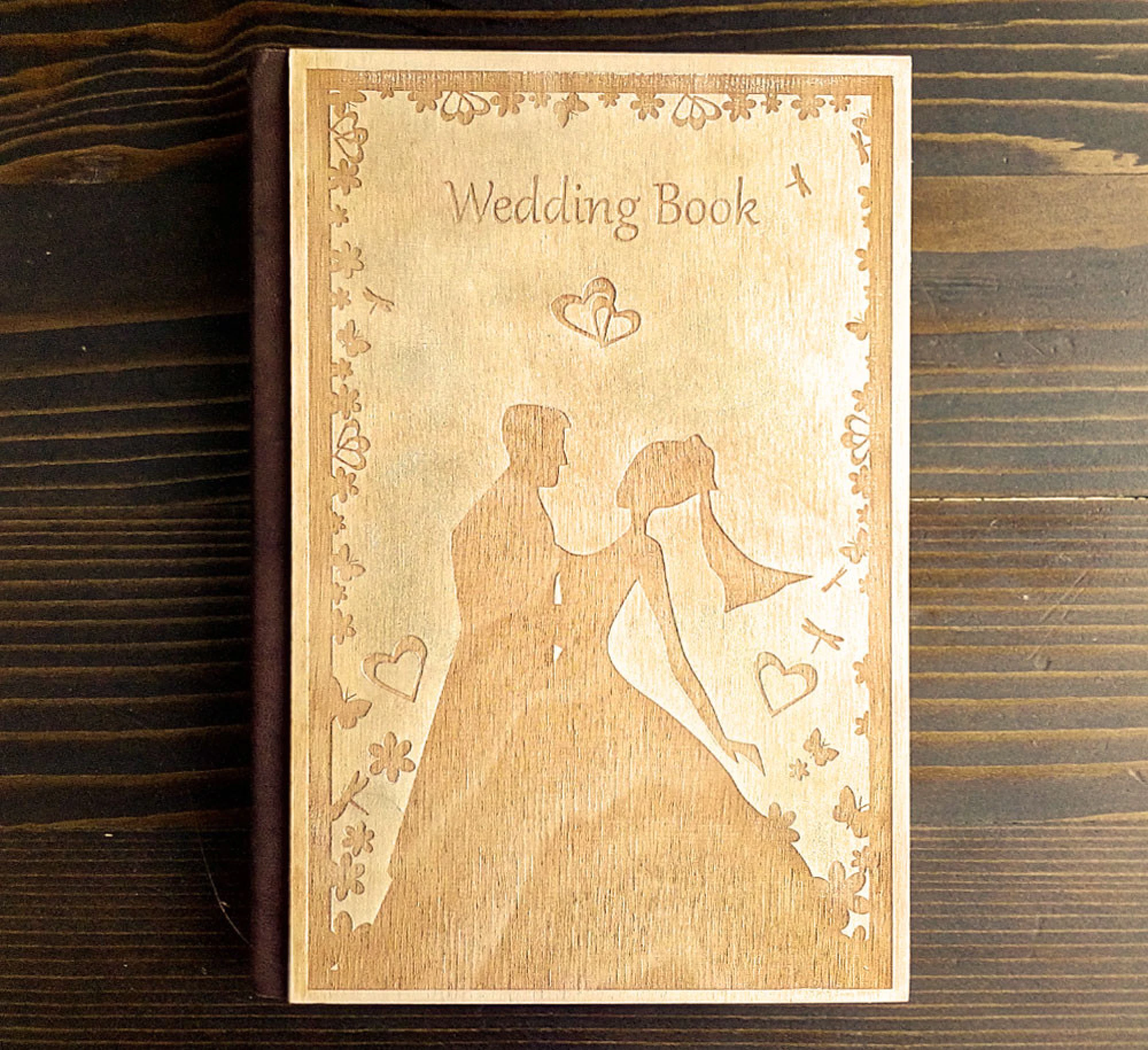 Луксозен тефтер с дървени корици - Сватбена книга