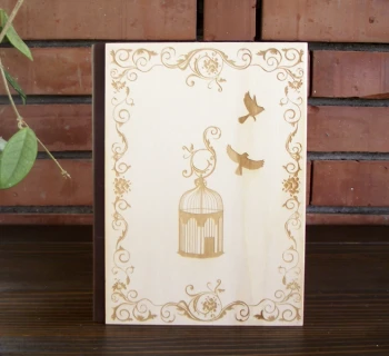 Луксозен тефтер с дървени корици - Птица в клетка