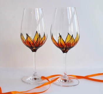 Рисувани чаши за вино - Слънчоглед