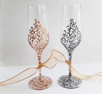 Ръчно рисувани чаши за вино - Антик шампанско