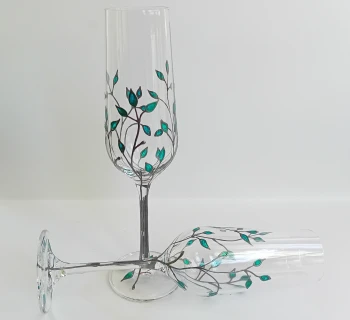 Ръчно рисувани чаши за вино - Цветя шампанско